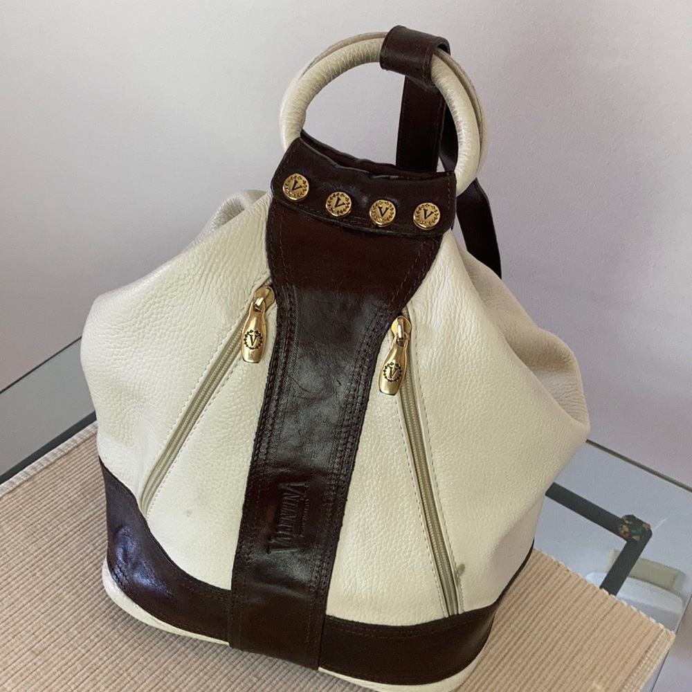 Valentina Italian leather ivory & brown backpack
